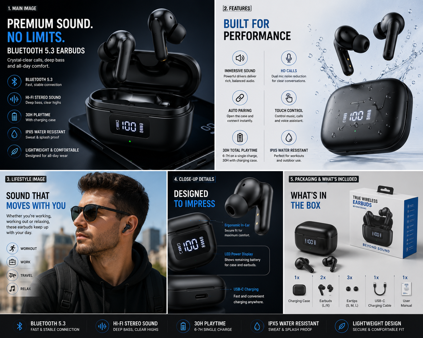 Bluetooth 5.3 Wireless Earbuds