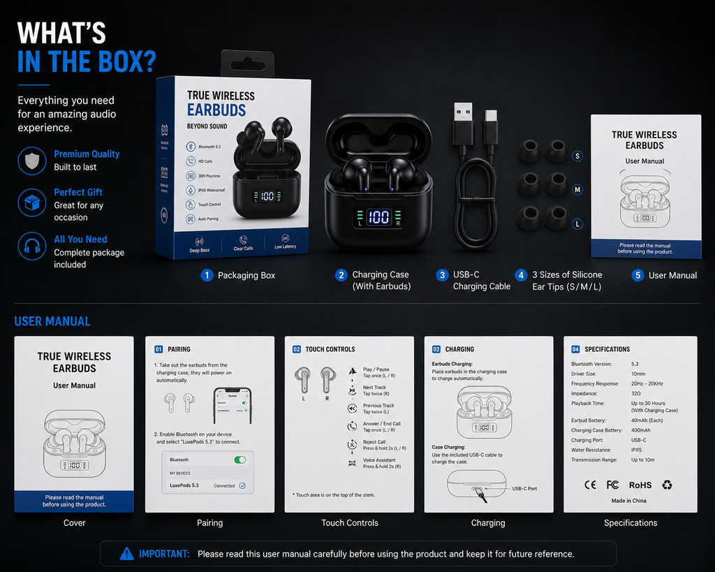 Bluetooth 5.3 Wireless Earbuds