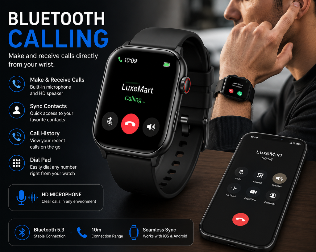 Smart Watch with Bluetooth Calling & Health Monitor