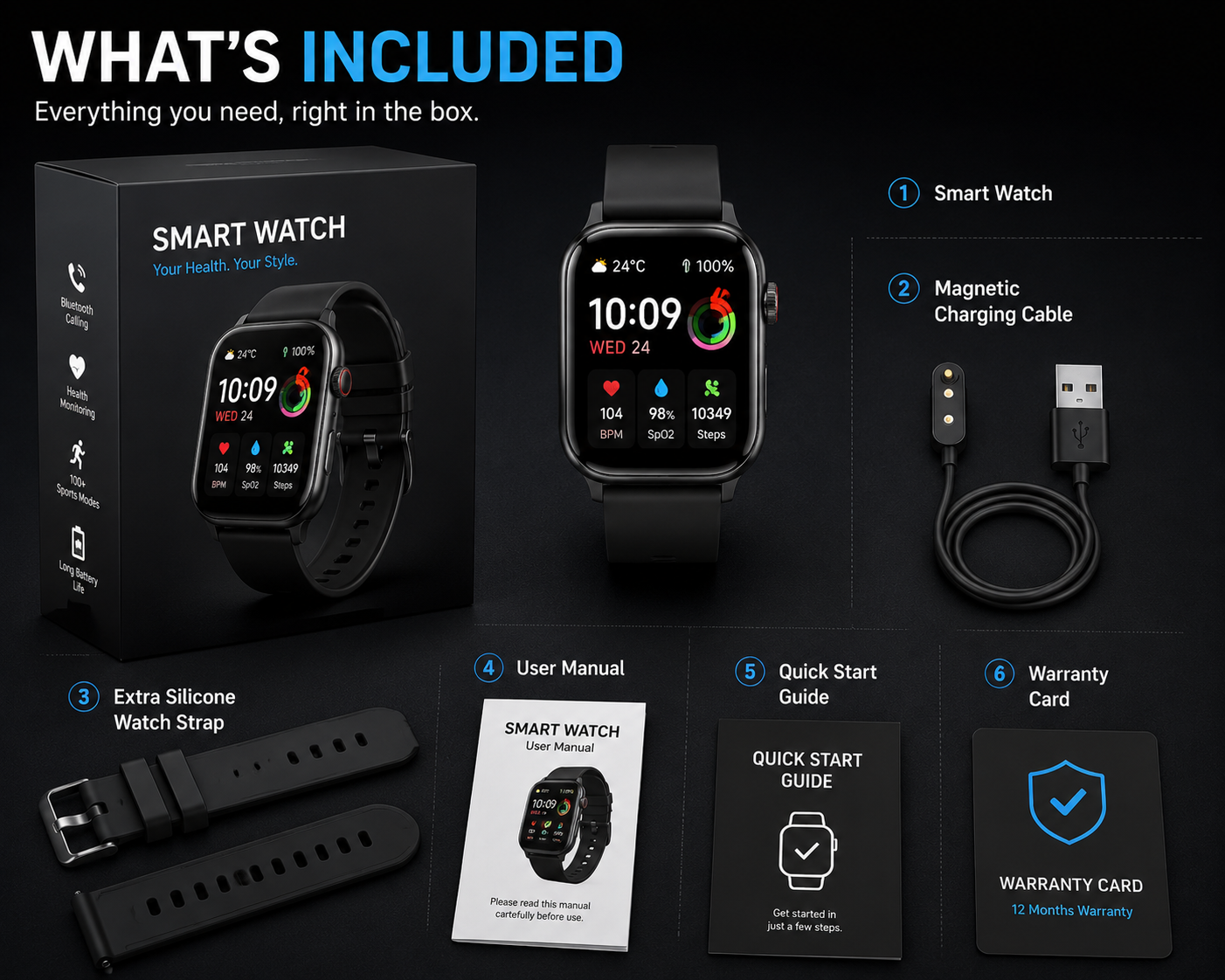 Smart Watch with Bluetooth Calling & Health Monitor