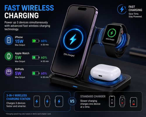 3-in-1 Wireless Charging Station for iPhone, Apple Watch & AirPods