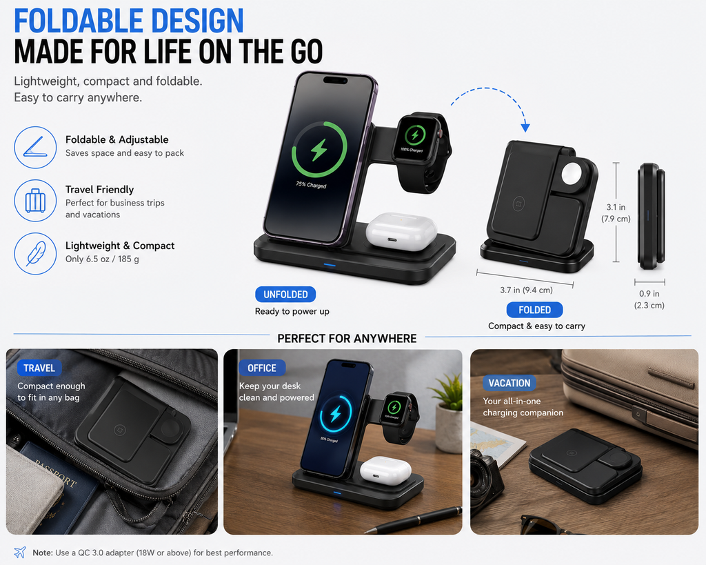 3-in-1 Wireless Charging Station for iPhone, Apple Watch & AirPods