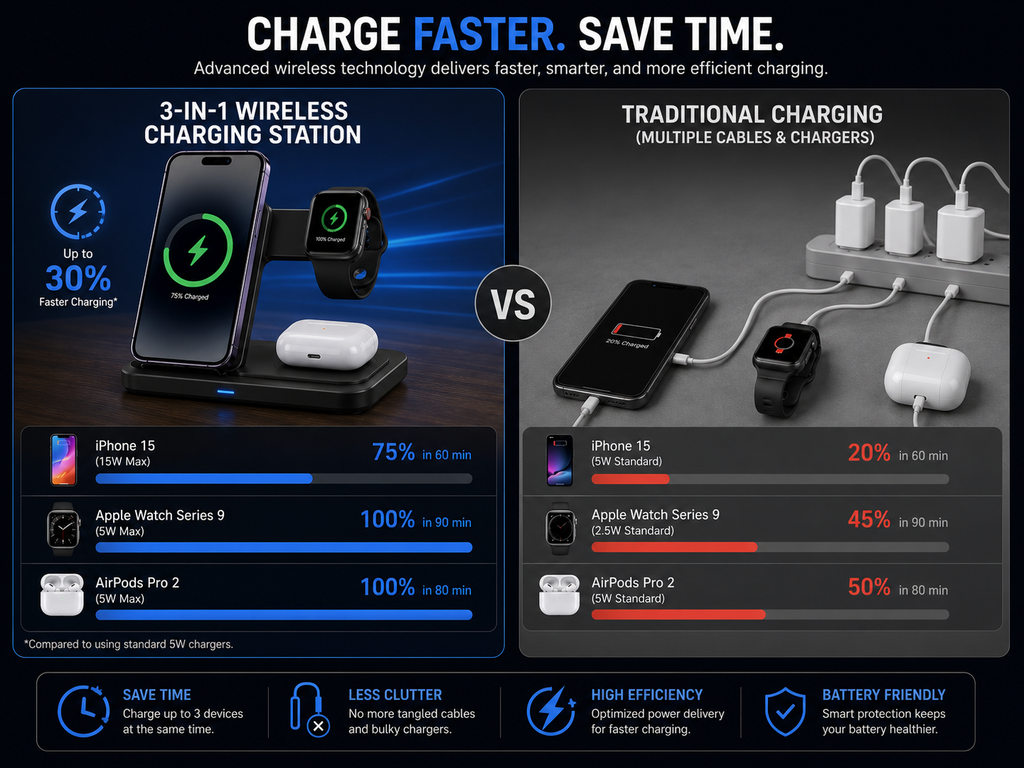 3-in-1 Wireless Charging Station for iPhone, Apple Watch & AirPods