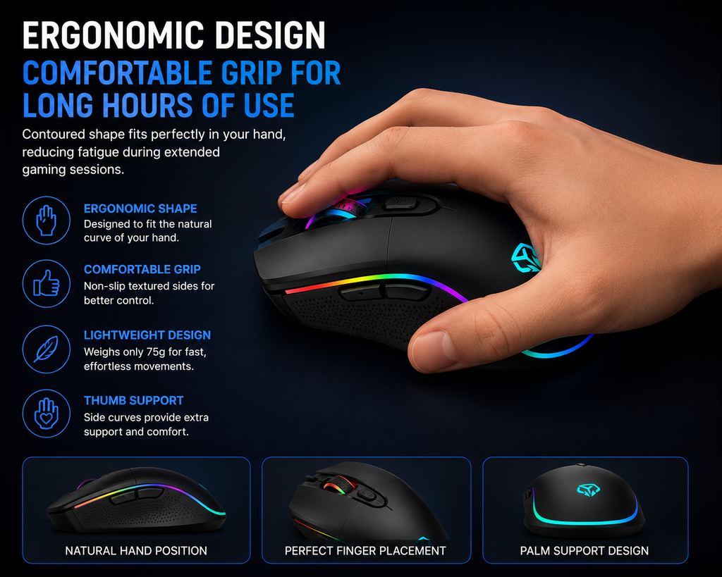 Wireless RGB Gaming Mouse – Rechargeable 2.4GHz Ergonomic Mouse for PC & Laptop