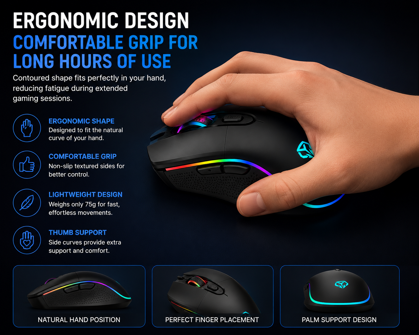 Wireless RGB Gaming Mouse – Rechargeable 2.4GHz Ergonomic Mouse for PC & Laptop