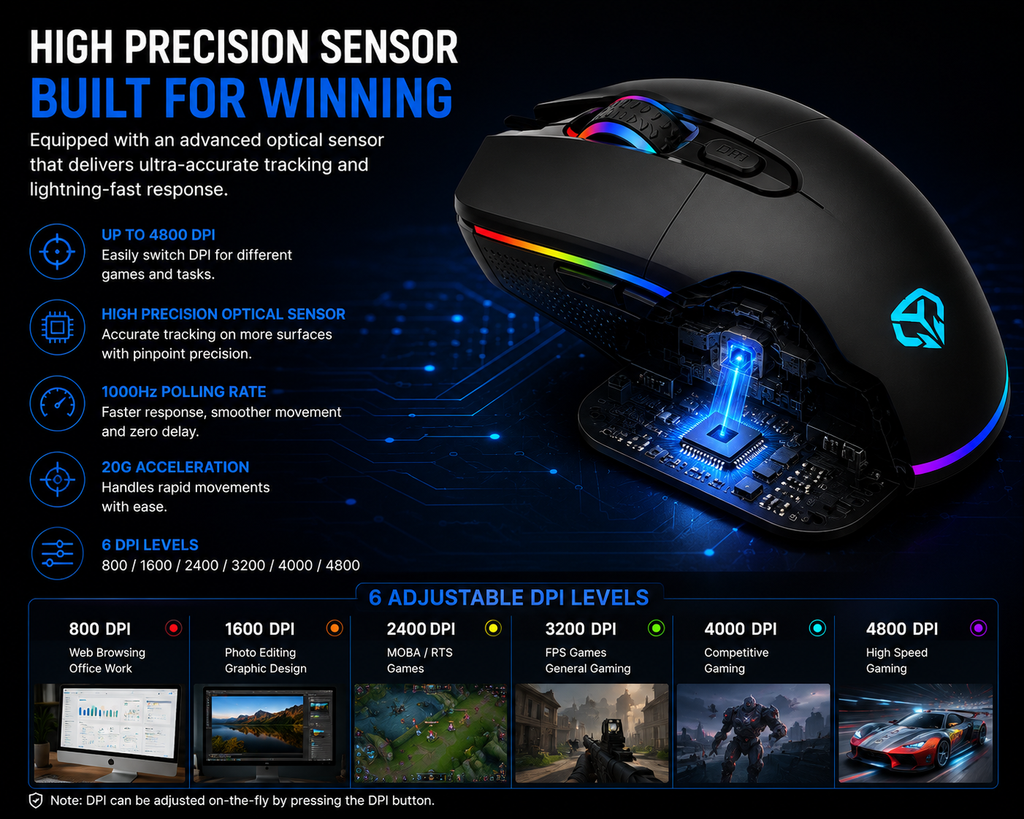Wireless RGB Gaming Mouse – Rechargeable 2.4GHz Ergonomic Mouse for PC & Laptop