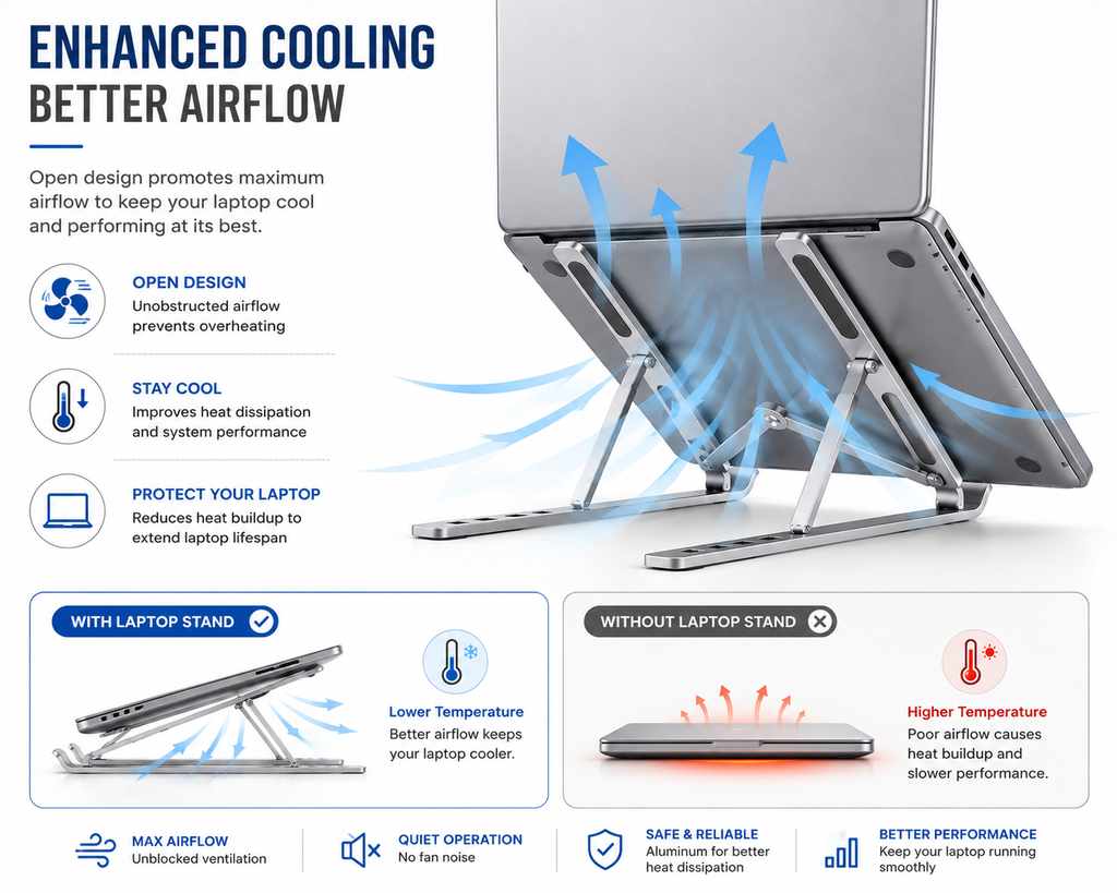 Foldable Aluminum Laptop Stand – Adjustable Portable Desk Stand for Laptops