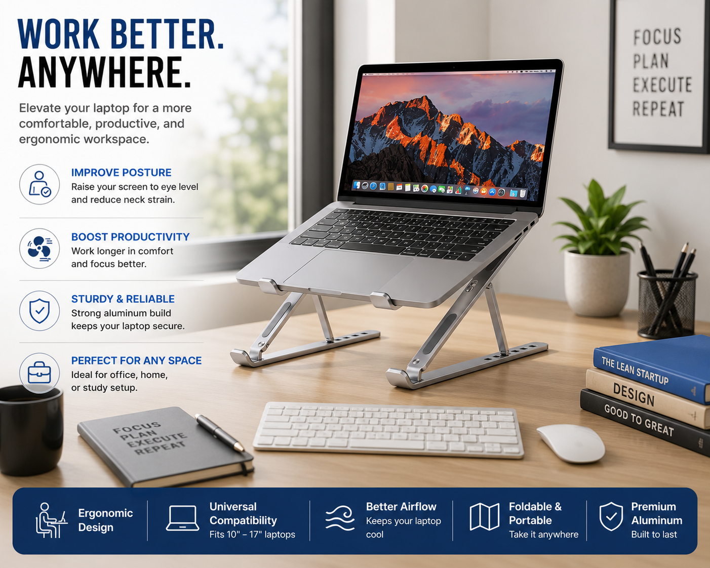 Foldable Aluminum Laptop Stand – Adjustable Portable Desk Stand for Laptops