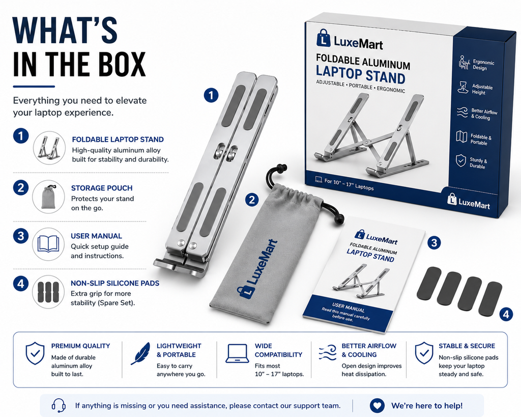 Foldable Aluminum Laptop Stand – Adjustable Portable Desk Stand for Laptops