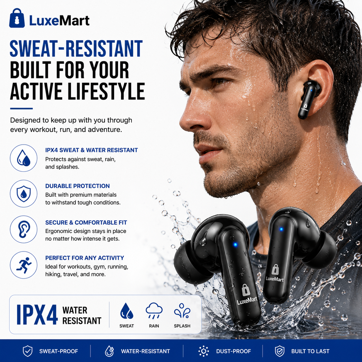 LuxeMart Wireless Bluetooth Earbuds – Hi-Fi Stereo Noise Reduction with Charging Case