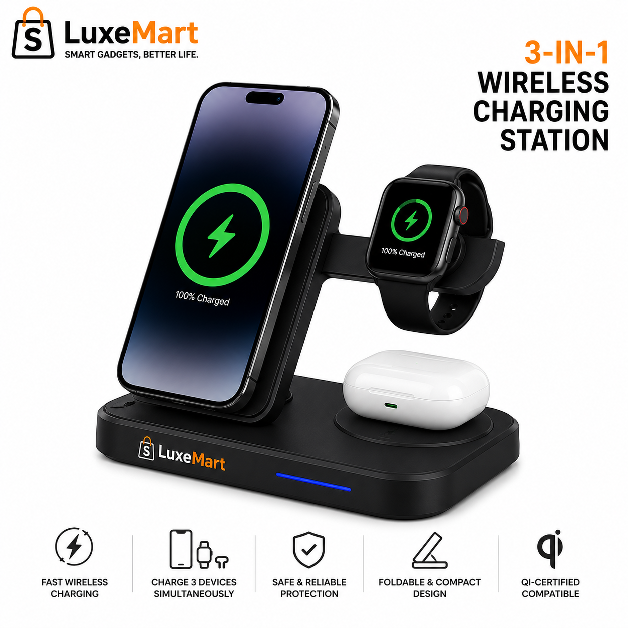 LuxeMart 3-in-1 Wireless Charging Station