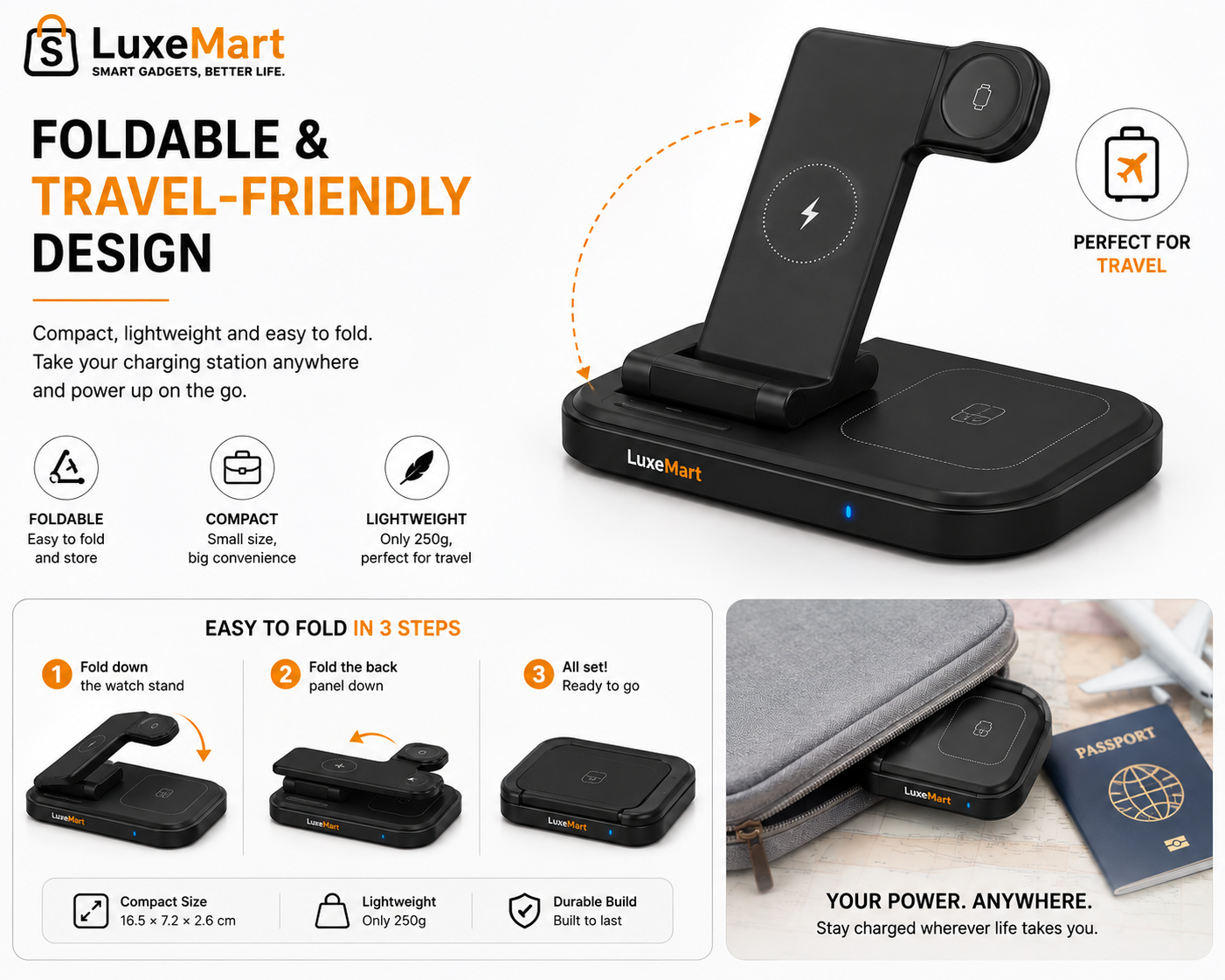 LuxeMart 3-in-1 Wireless Charging Station