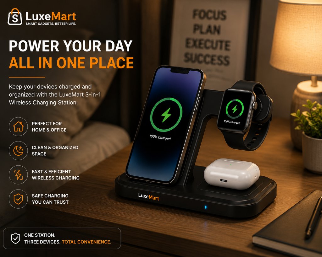 LuxeMart 3-in-1 Wireless Charging Station