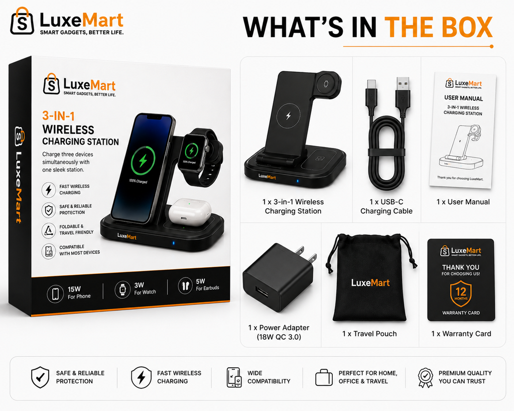 LuxeMart 3-in-1 Wireless Charging Station