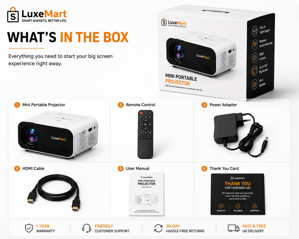 LuxeMart Mini Portable Projector