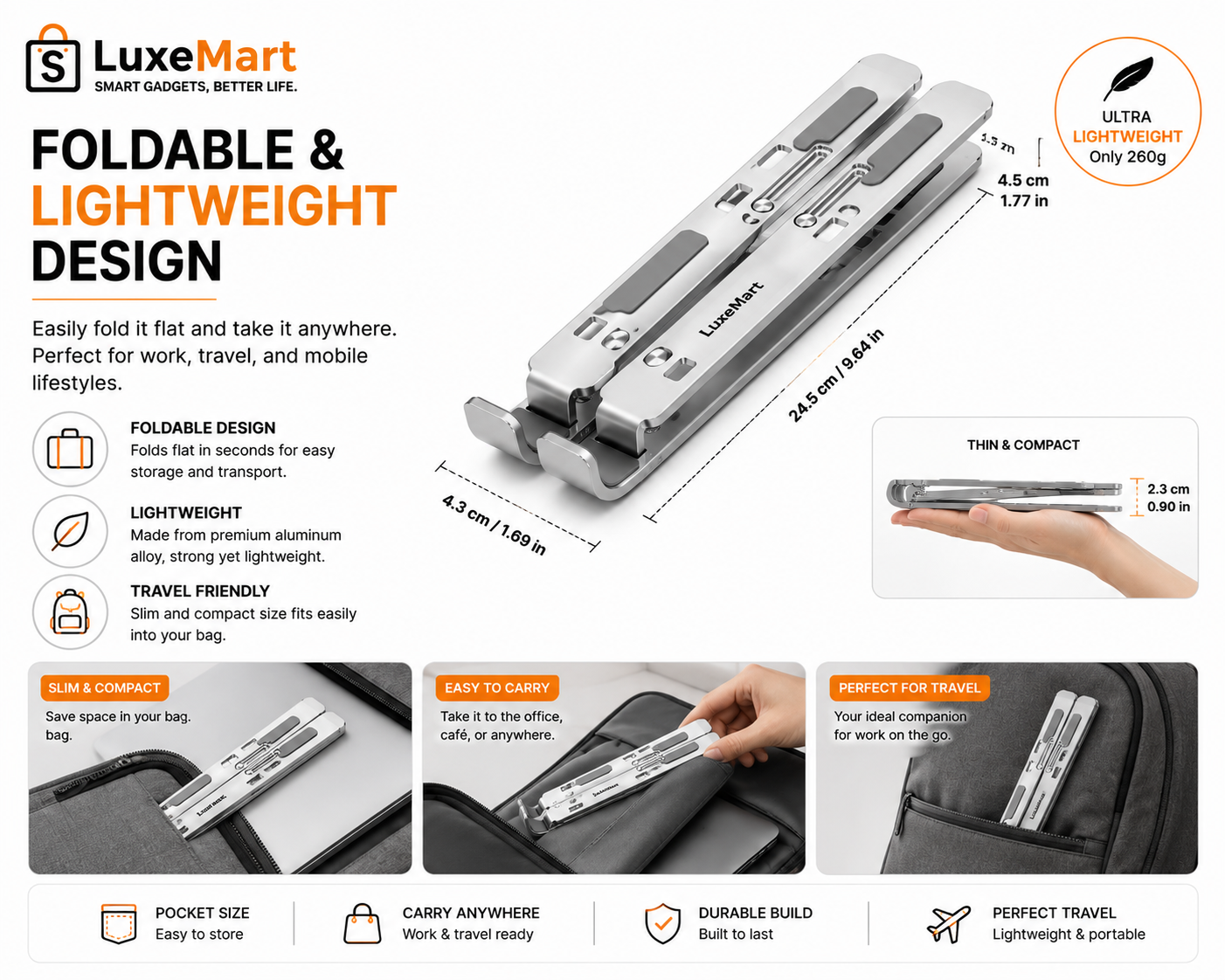 LuxeMart Foldable Aluminum Laptop Stand