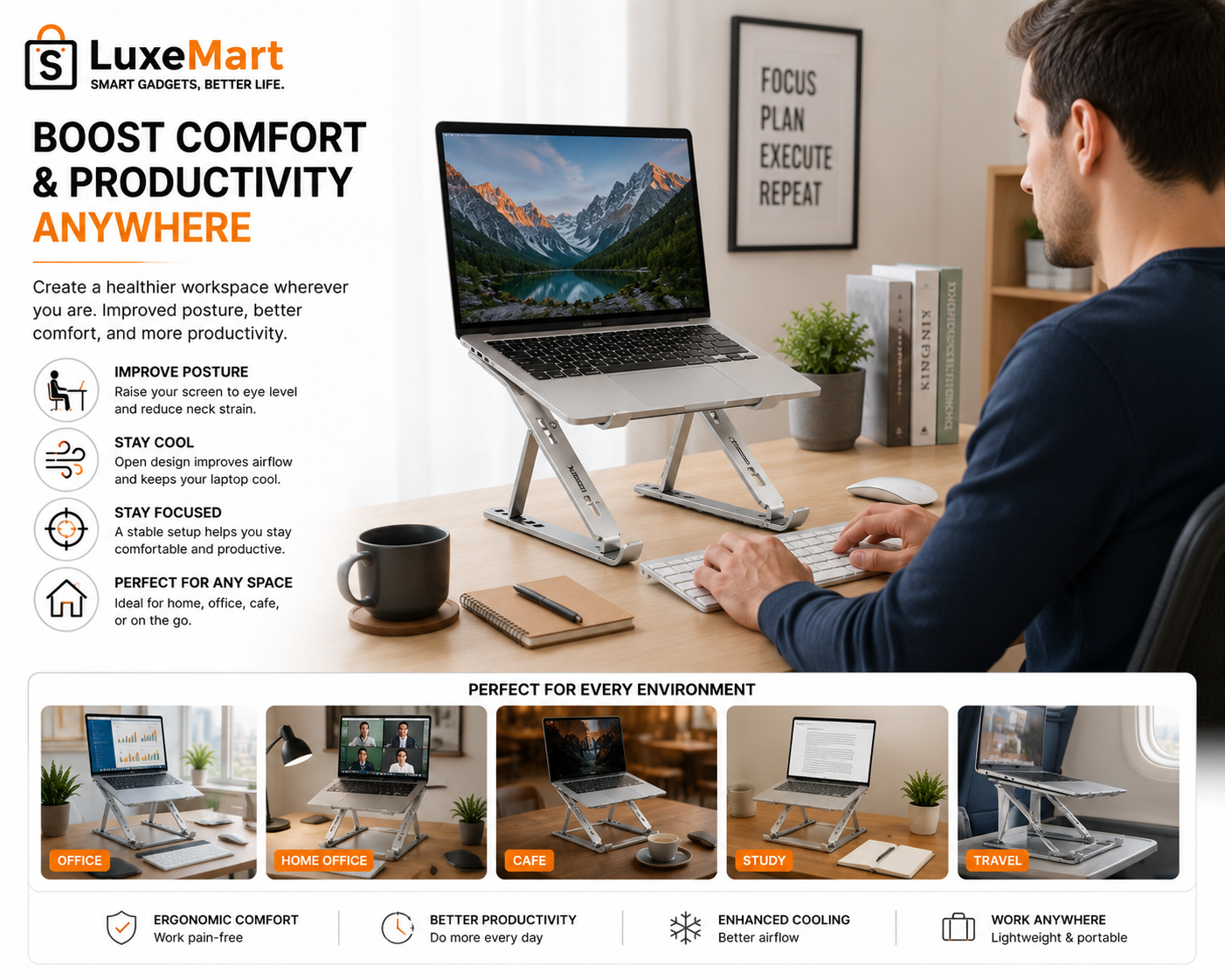LuxeMart Foldable Aluminum Laptop Stand