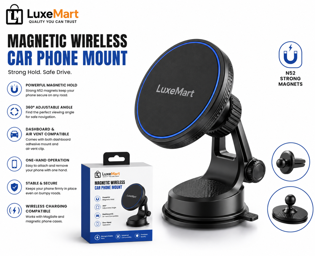 LuxeMart Magnetic Wireless Car Phone Mount