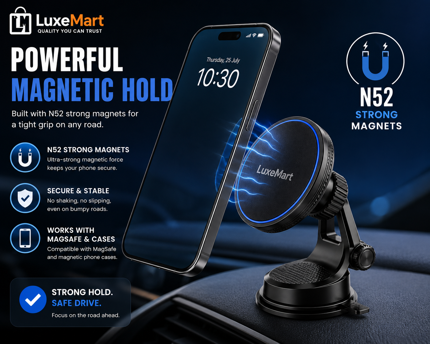 LuxeMart Magnetic Wireless Car Phone Mount
