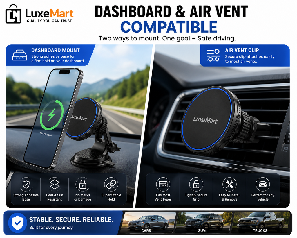 LuxeMart Magnetic Wireless Car Phone Mount