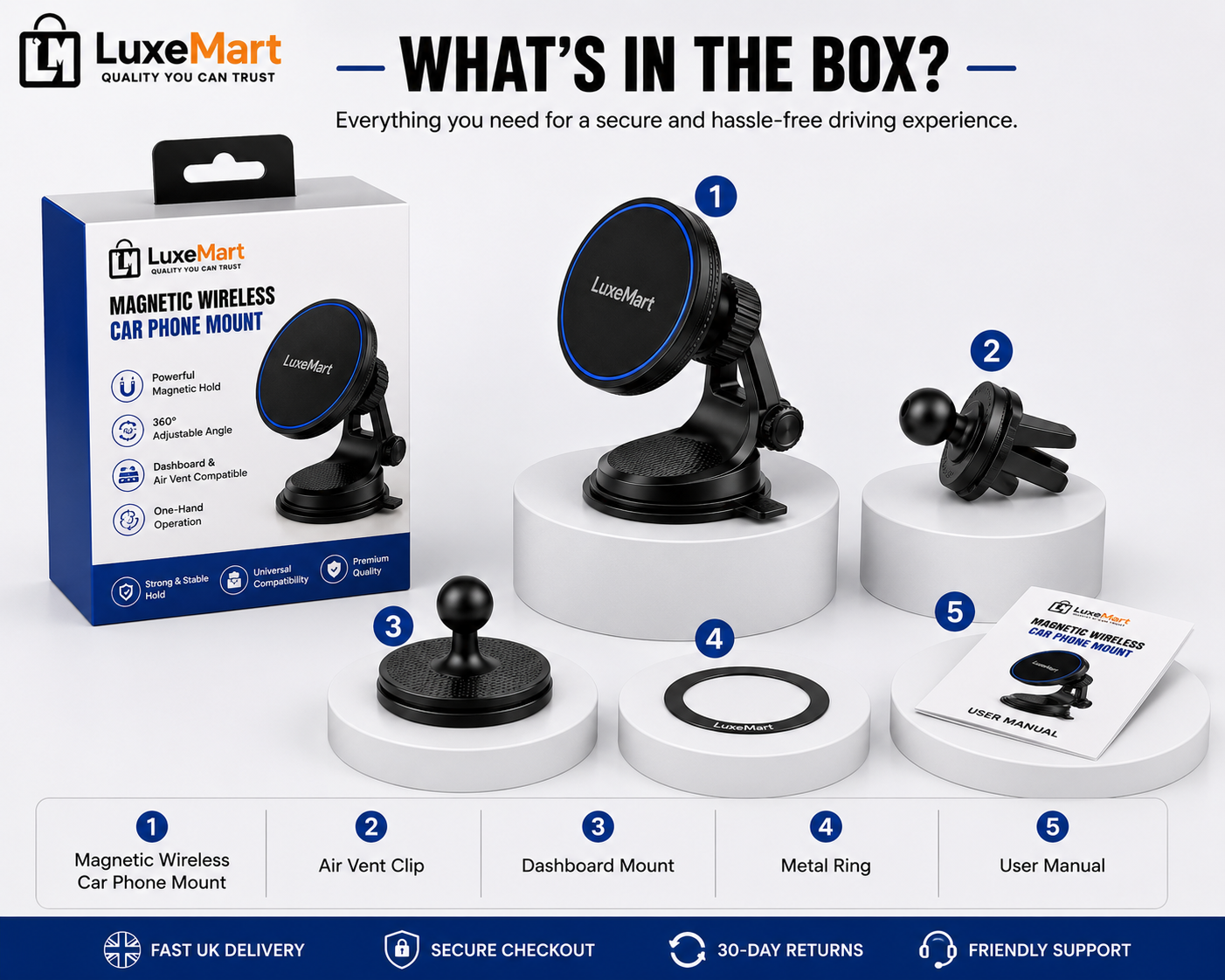 LuxeMart Magnetic Wireless Car Phone Mount