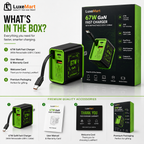 LuxeMart 67W GaN Fast Charger with Retractable USB-C Cable