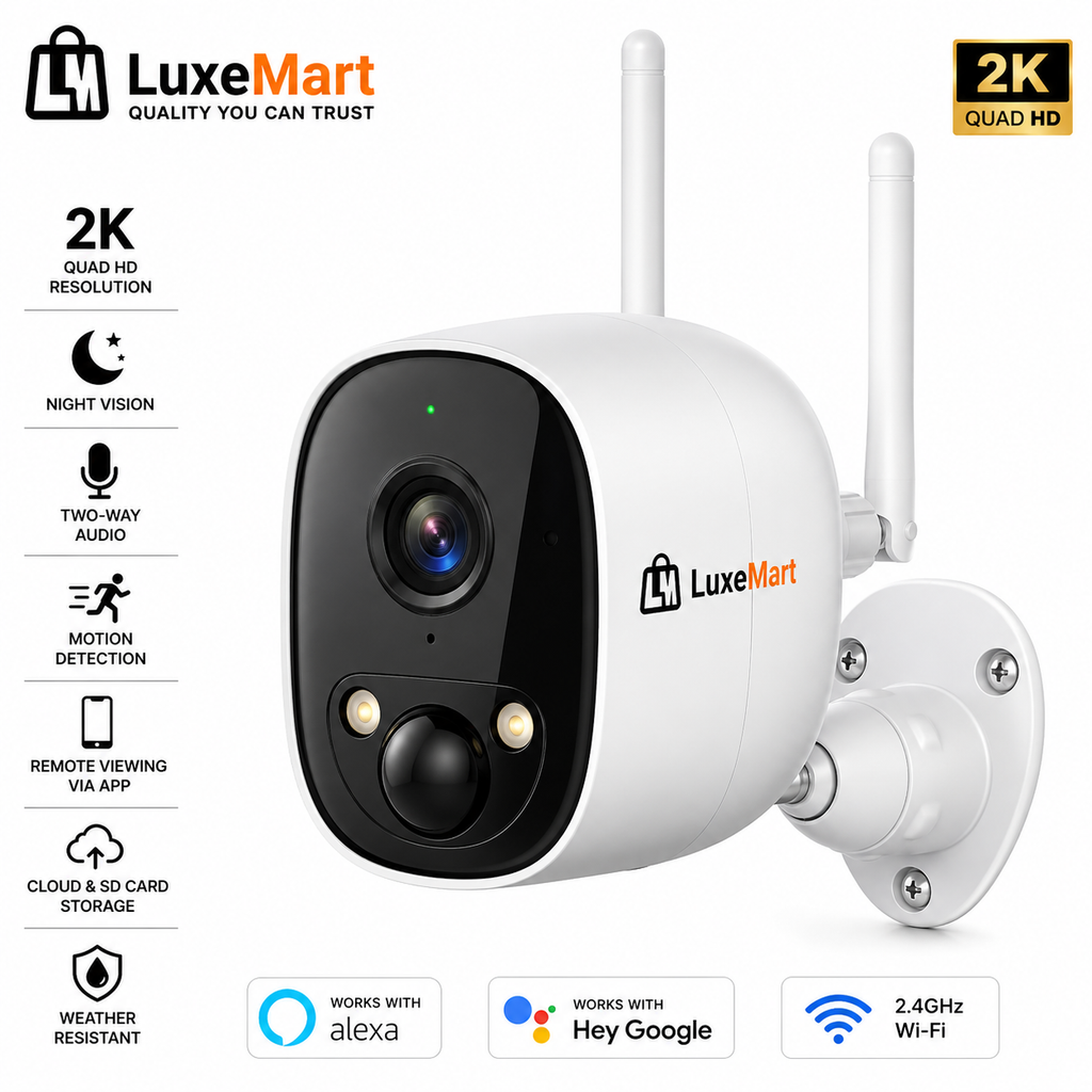 LuxeMart 2K Smart Wi-Fi Security Camera with Night Vision