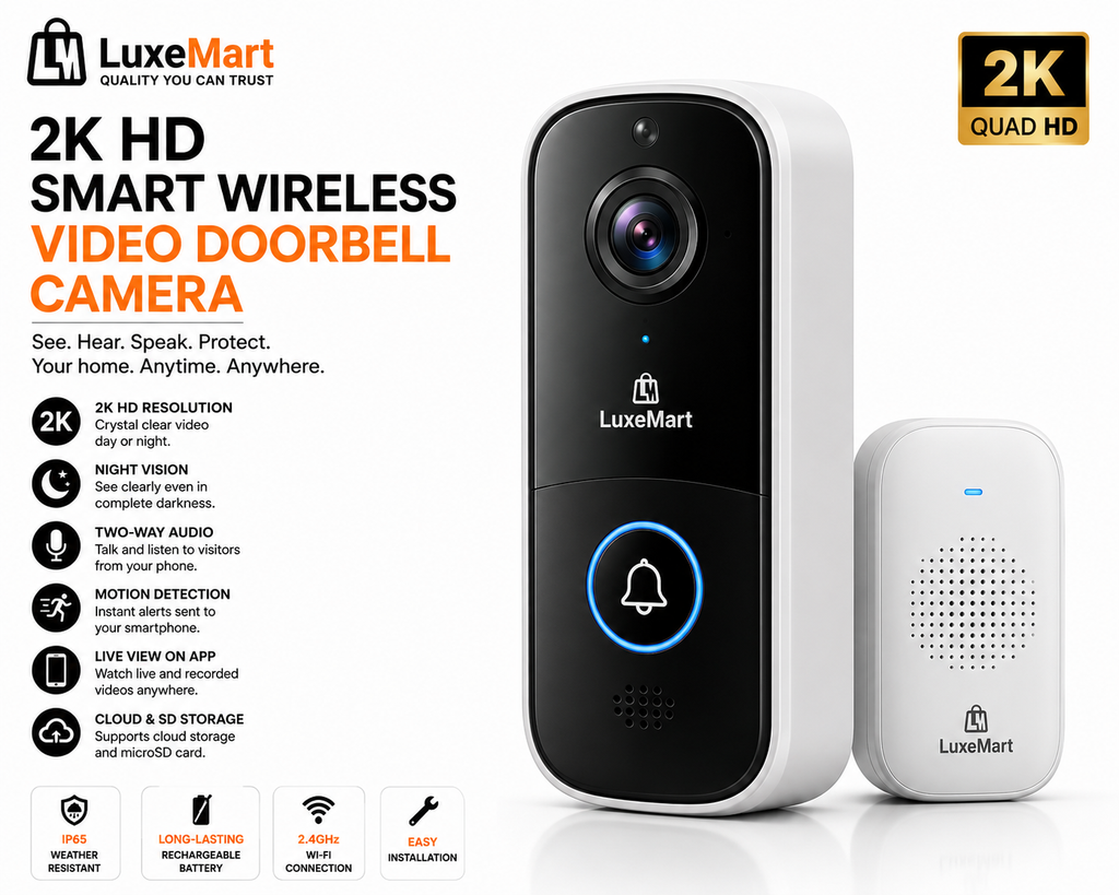 LuxeMart Smart Wireless Video Doorbell Camera with 2K HD & Two-Way Audio