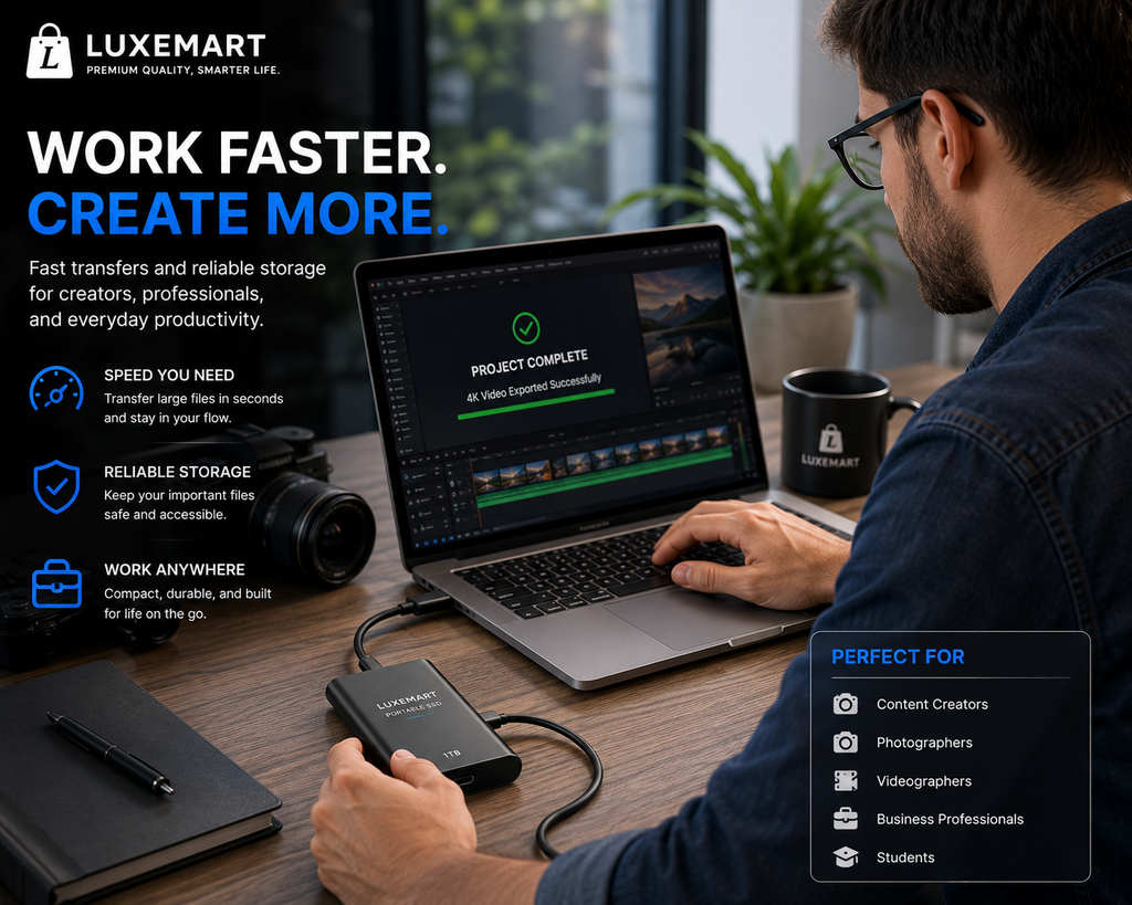 LuxeMart Portable USB-C External SSD – Ultra-Fast High-Speed Storage