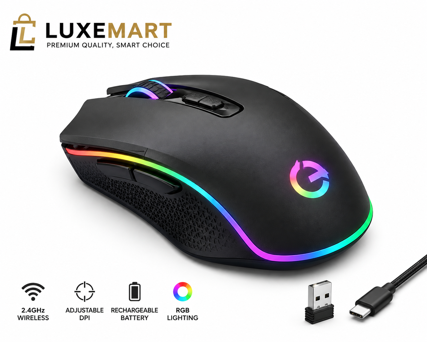 Wireless Gaming Mouse – 2.4GHz Rechargeable RGB Mouse for PC & Laptop