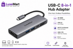 USB-C 8-in-1 Hub Adapter – HDMI, USB 3.0, SD/TF Card Reader & PD Charging