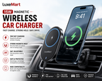 LuxeMart 15W Magnetic Wireless Car Charger – Fast Charging Magnetic Mount for iPhone & Android