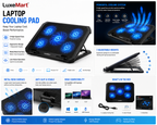 LuxeMart Laptop Cooling Pad – 5 Fan Adjustable USB Cooling Stand for 12–17.3” Laptops