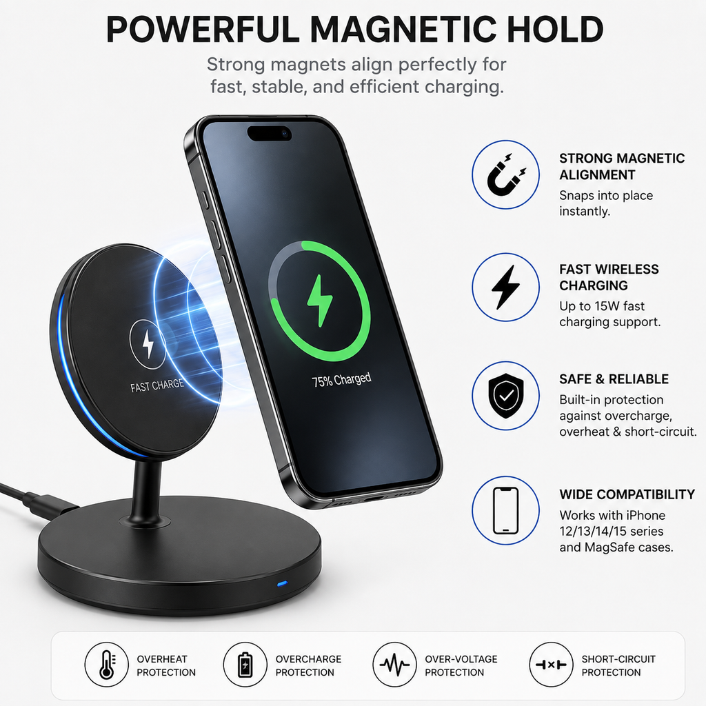 LuxeMart Magnetic Wireless Charger – Fast Charging Pad for iPhone & Android