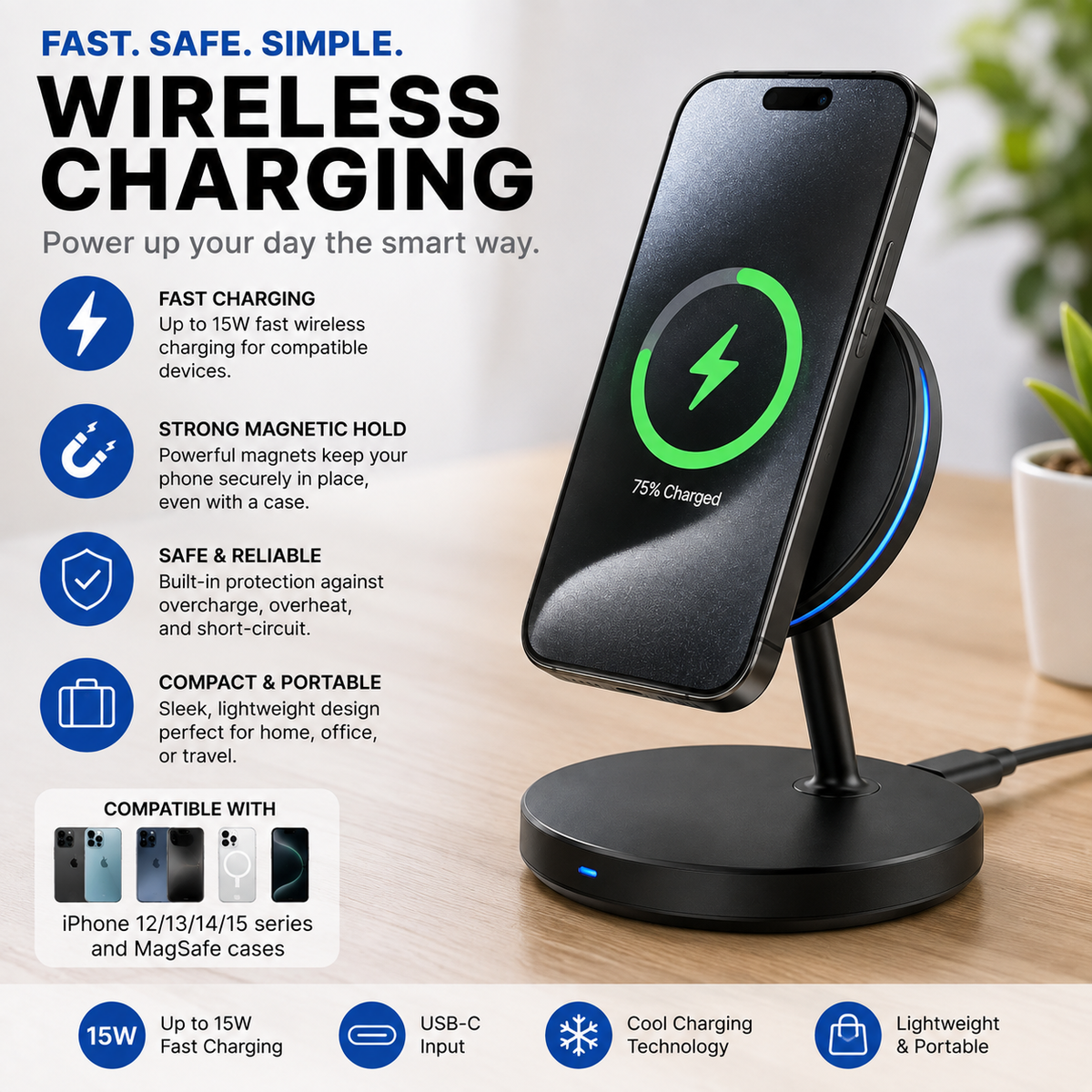 LuxeMart Magnetic Wireless Charger – Fast Charging Pad for iPhone & Android