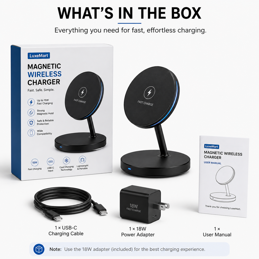 LuxeMart Magnetic Wireless Charger – Fast Charging Pad for iPhone & Android
